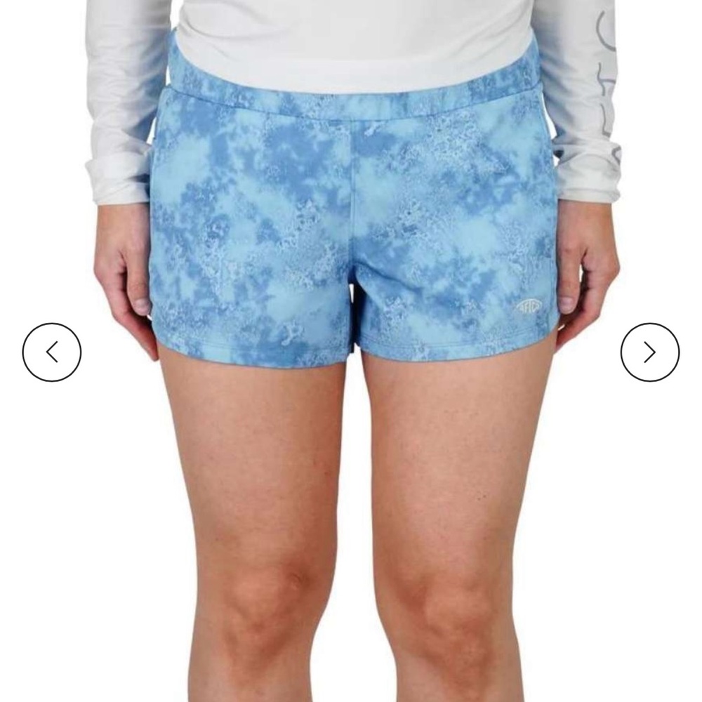 AFTCO Blue Athletic Shorts with Tie-Dye Design